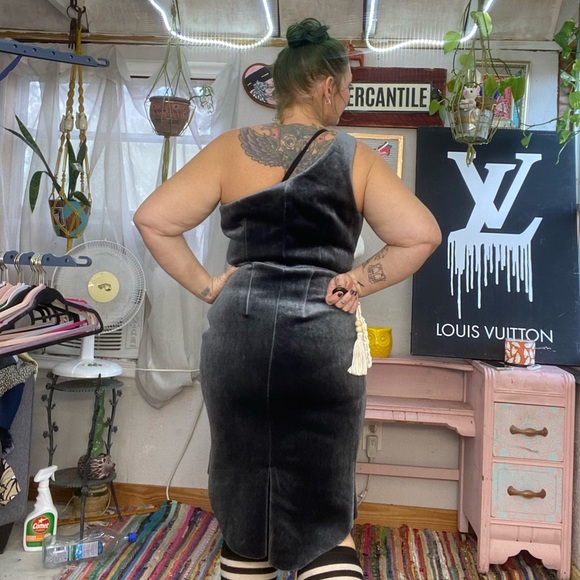 Eliza J Charcoal Gray One Sleeve Bussle Dress Size 14 Perfect for NYE - Picture 2 of 14